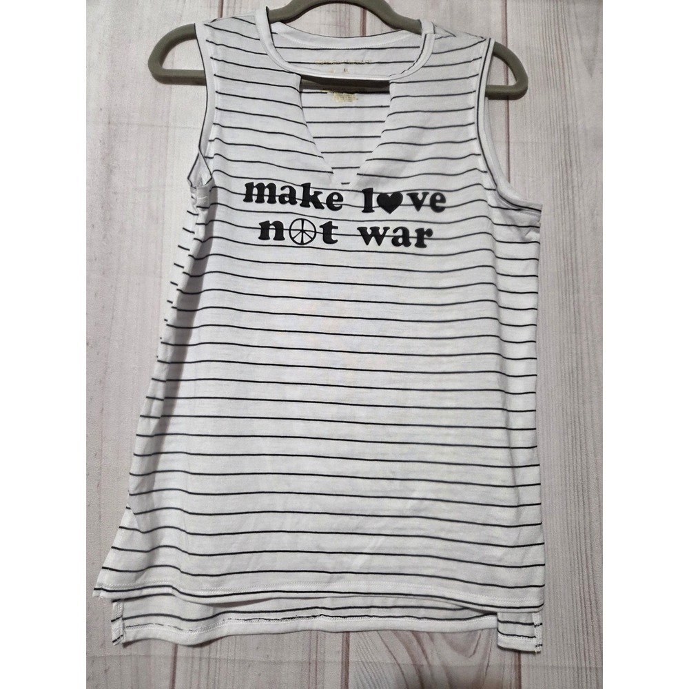 Grayson Threads Womens Striped Make Love Not War Cutout Tank Top White Black M